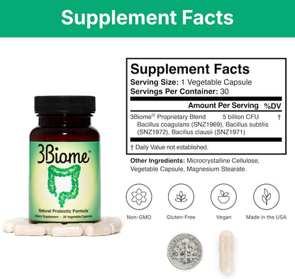 3Biome Natural Probiotic Supplement for Gut Health, Vegan, Gluten-Free