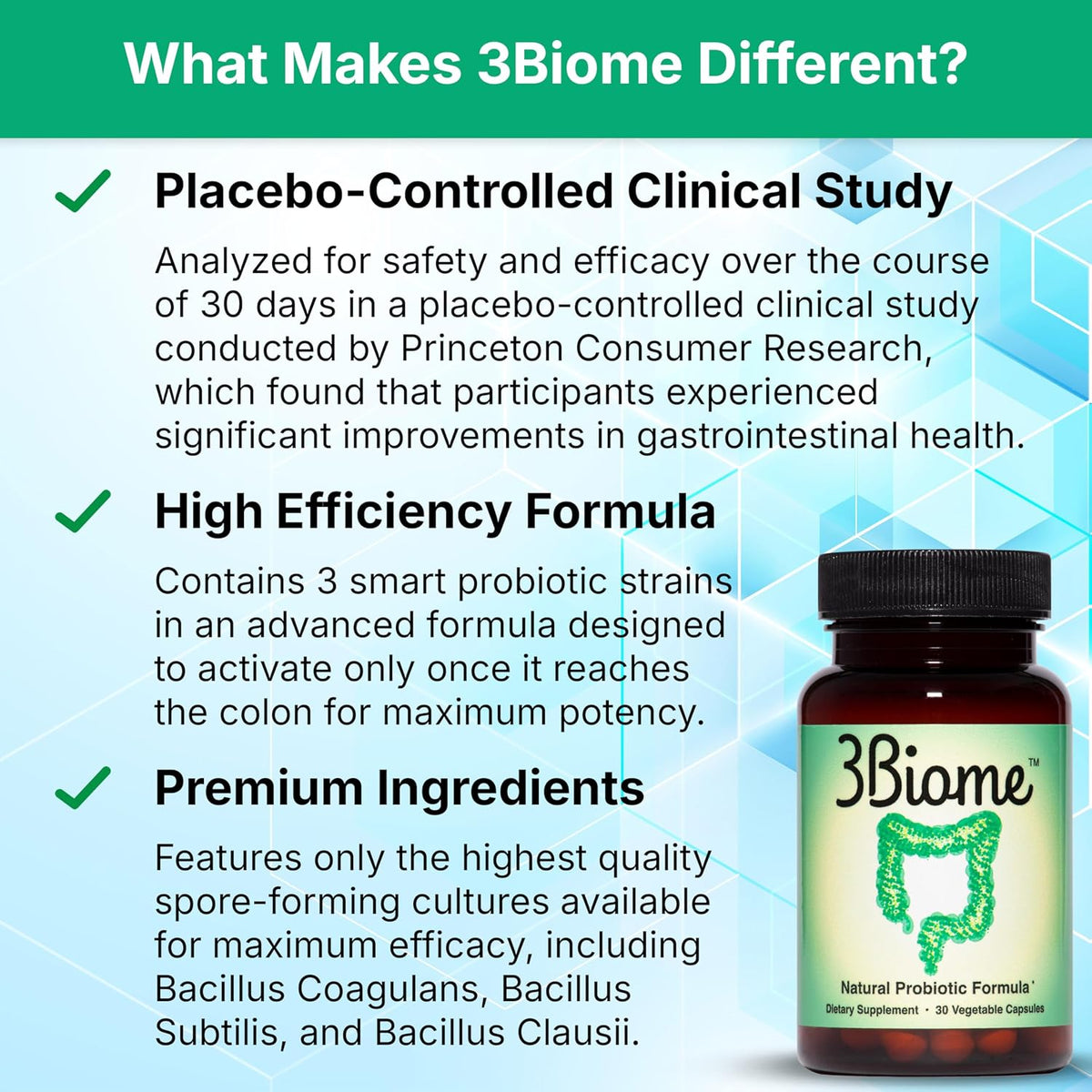 3Biome Natural Probiotic Supplement for Gut Health, Vegan, Gluten-Free