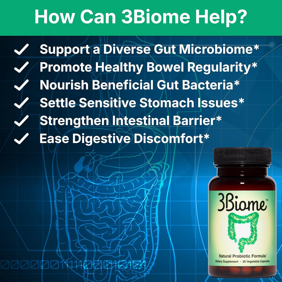 3Biome Natural Probiotic Supplement for Gut Health, Vegan, Gluten-Free